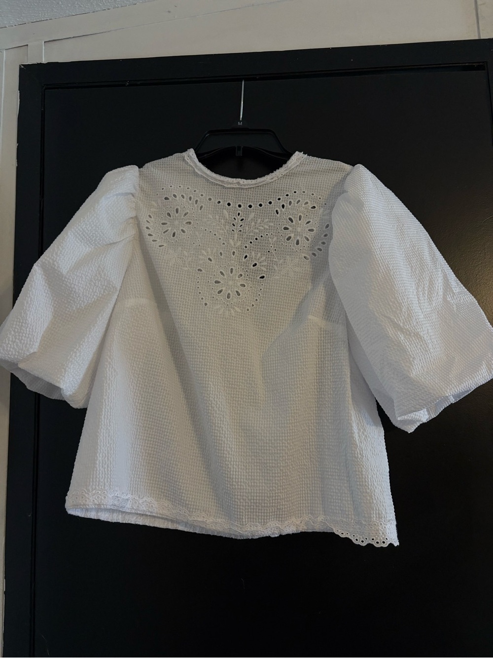 H&M White Eyelet Lace Trim Top